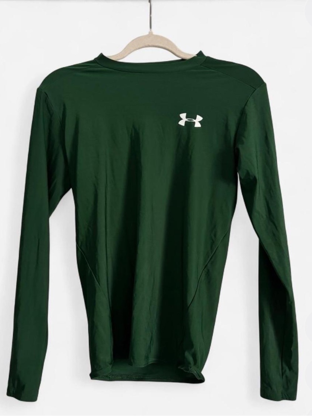 Under Armour Men’s Long-Sleeve Compression Shirt - Forest Green with White Logo